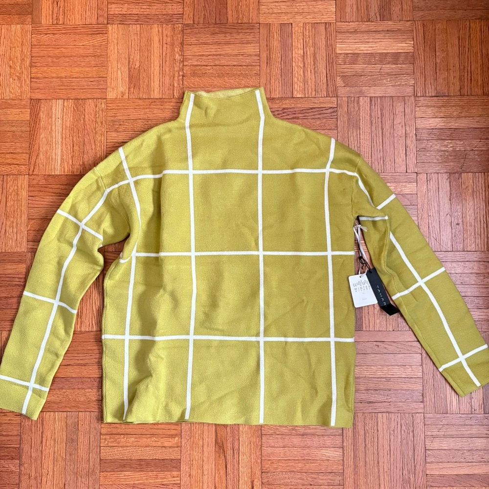 Tahari Olive Green Check Sweater